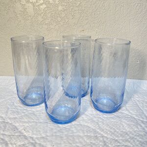 VTG Libbey Mystic Blue Optic Swirl Tumblers 6” Tall Glasses 16oz SET OF 4